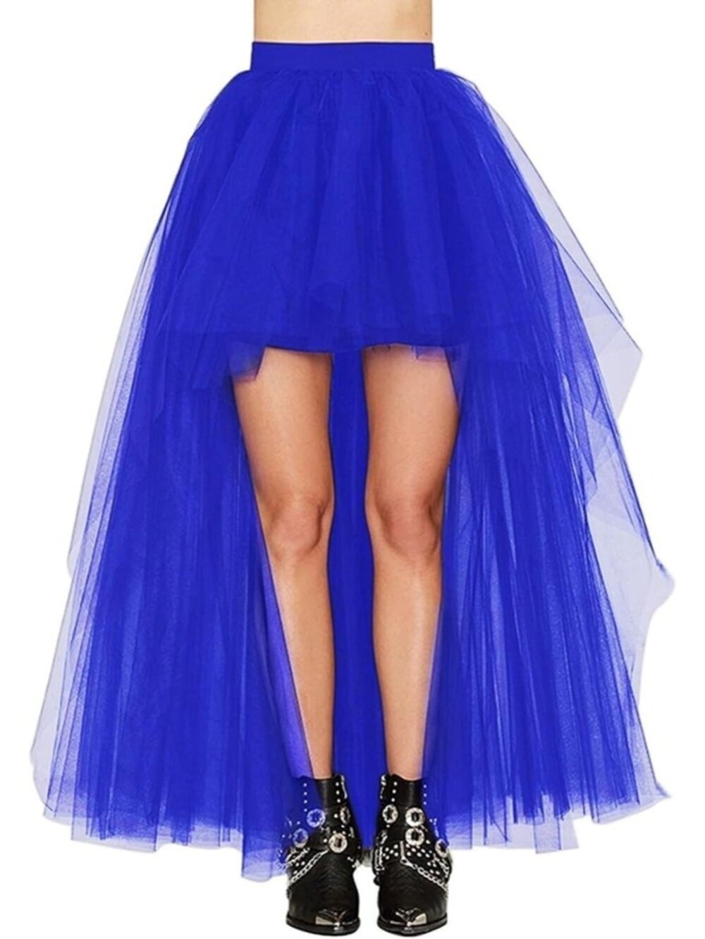 Women's Royal Blue Hi-Lo Long Tutu Tulle Bustle Elastic Imported Waist Skirt